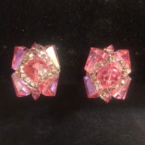 Vintage Pink glass and silver micro bead earrings